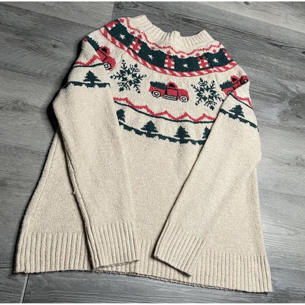 Maurices Sweater Women’s Beige Red Truck Christmas Holiday Fair Isle Knit US M - Picture 8 of 8